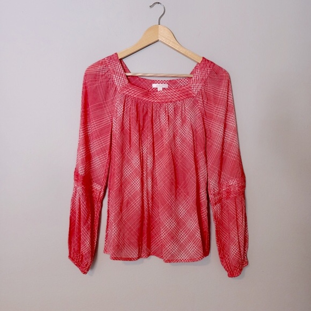 Lauren Conrad Pink Plaid Square Neck Blouse Size XS